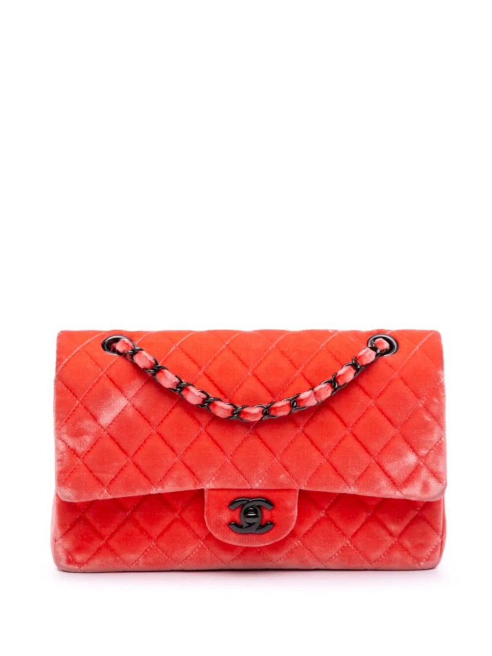 Chanel Medium Flap Bag inTomato Orange Velvet 2015 2016 Collection Preowned